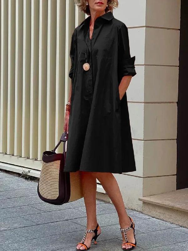 Simple Plain Long Sleeve Mini Dress