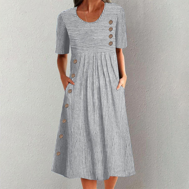 Striped Short Sleeve Midi Dress