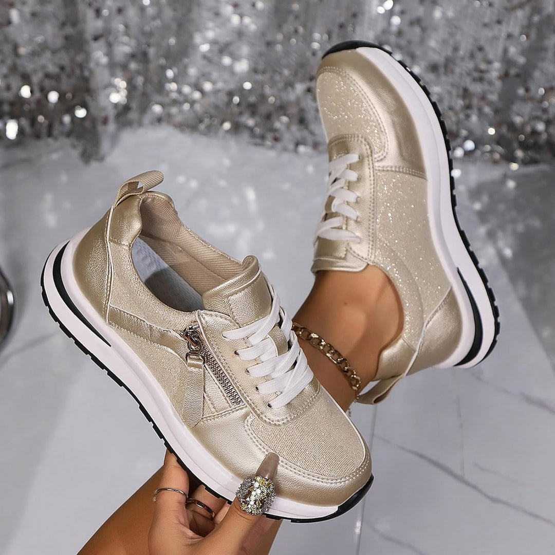 Dariah | Luxe Shimmer Lace-Up Trainers