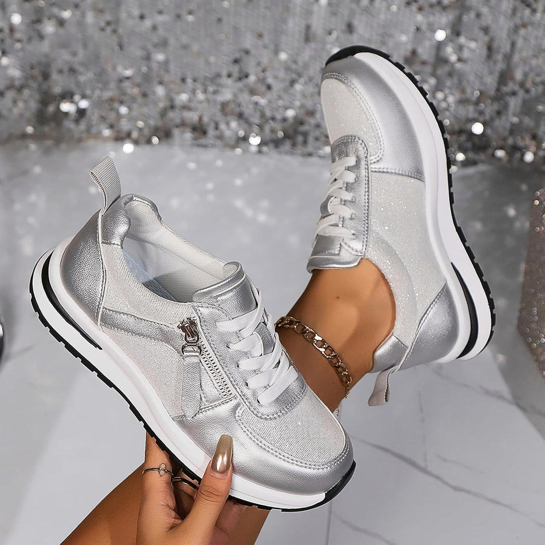 Dariah | Luxe Shimmer Lace-Up Trainers