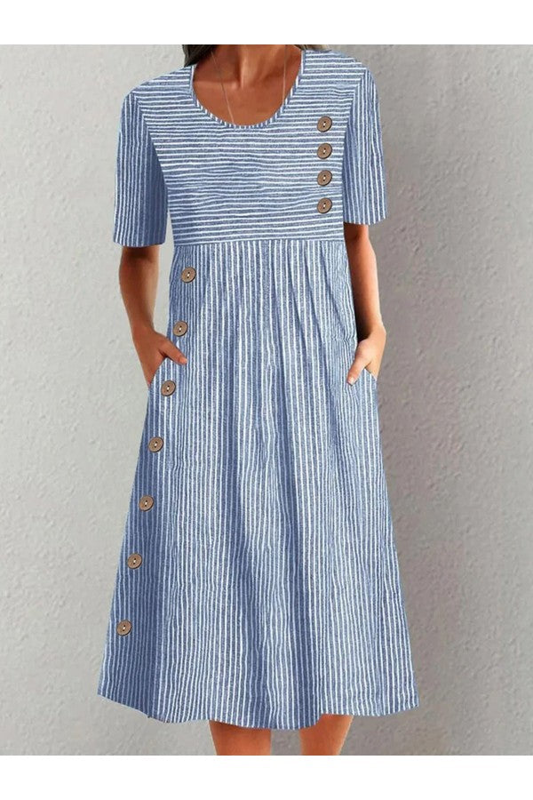 Striped Short Sleeve Midi Dress